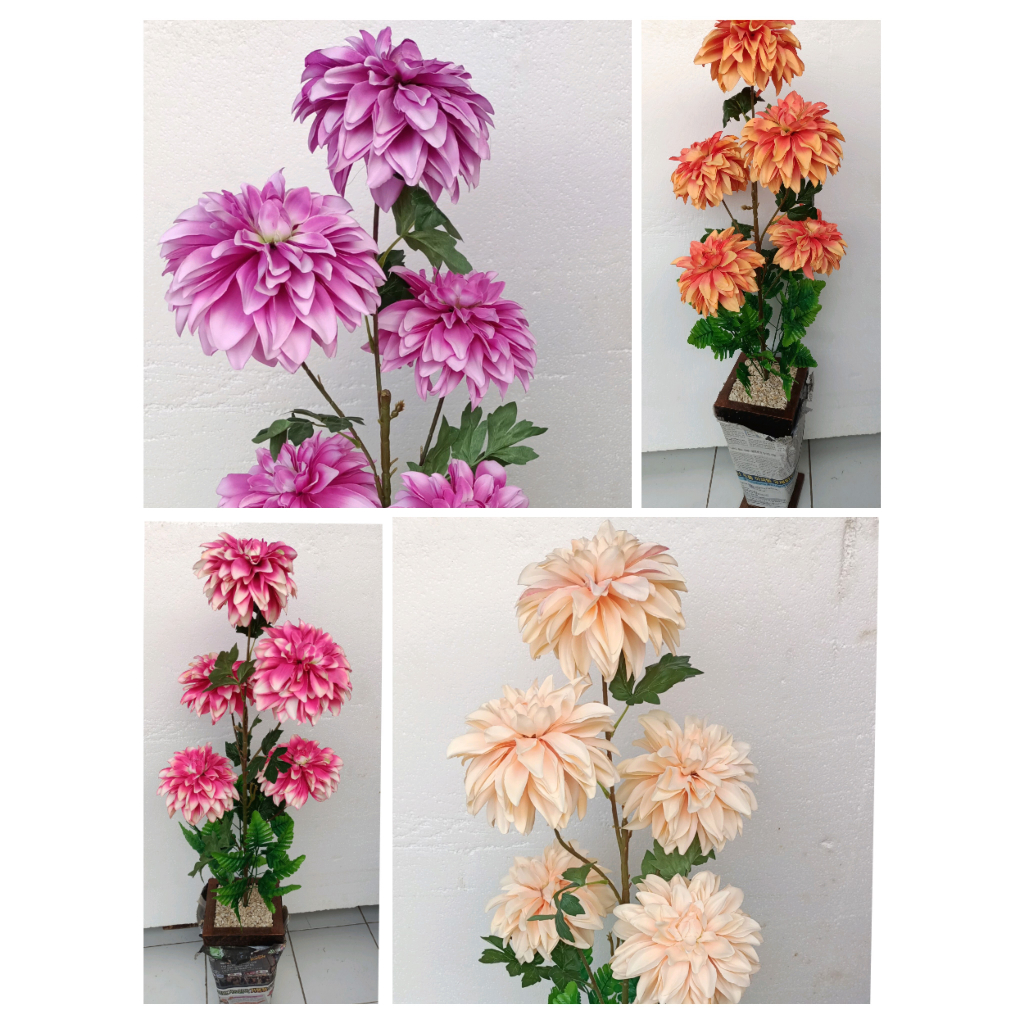 Bunga dahlia artificial set pot/ bunga dahlia tiruan/ bunga dahlia plastik