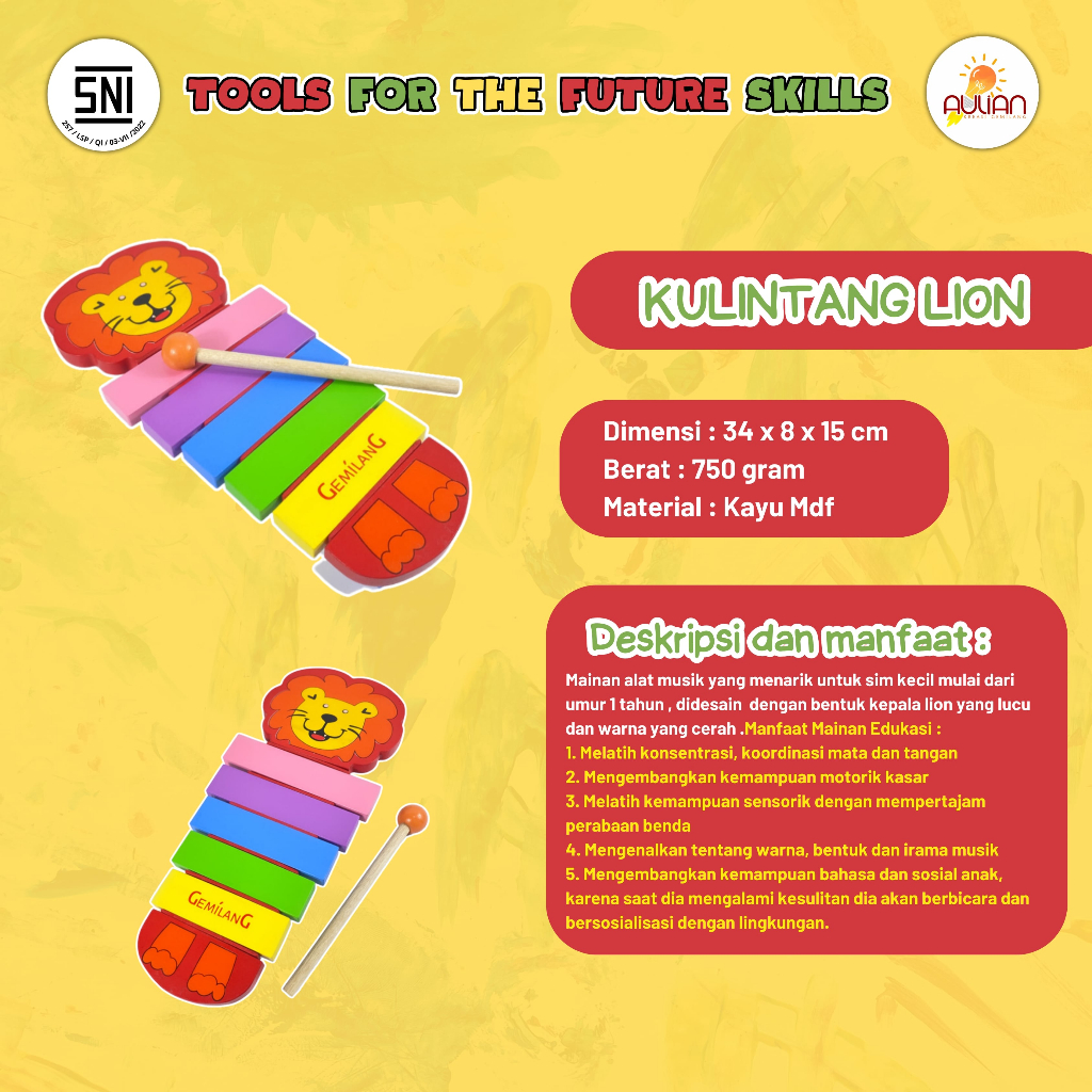 MAINAN EDUKASI ANAK / MAINAN KAYU / APE PAUD - KULINTANG LION