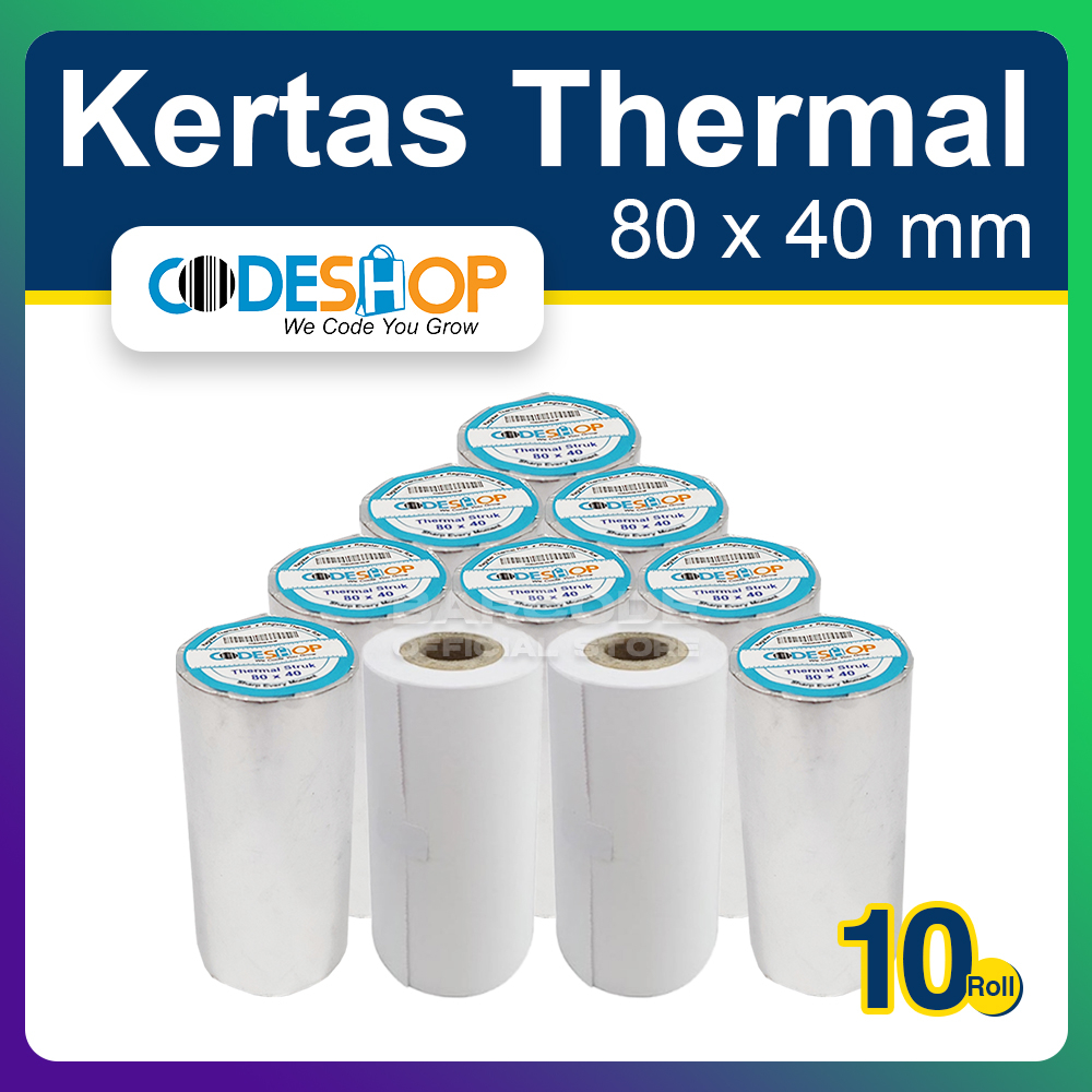 

Kertas Struk Kasir Thermal 80x40mm Mobile Printer 80mm Portable 10Roll
