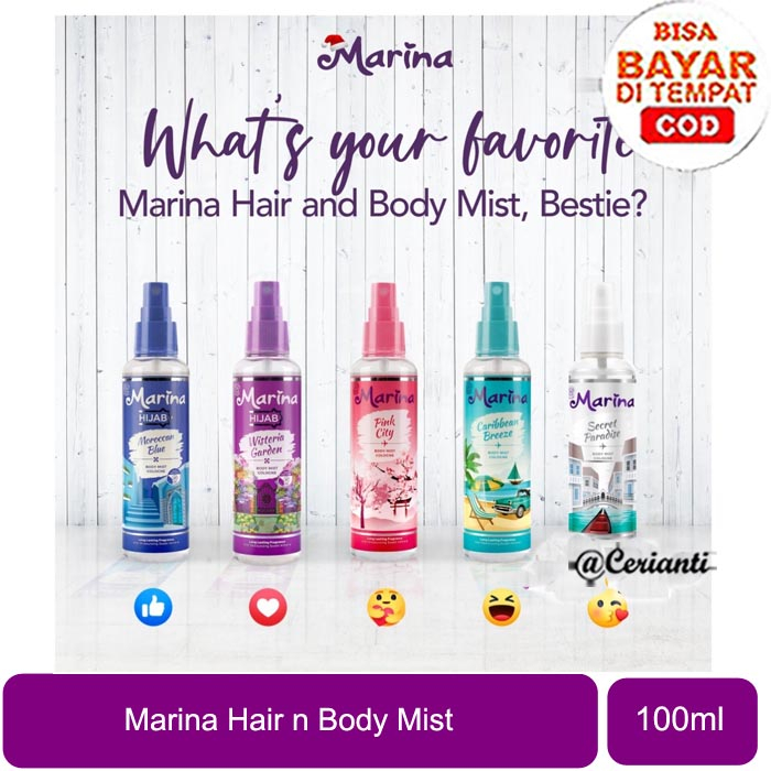 Marina PARFUM Hair & Body Mist Cologne Morrocan Blue - Pink City - Wisteria Garden - Secret Paradise