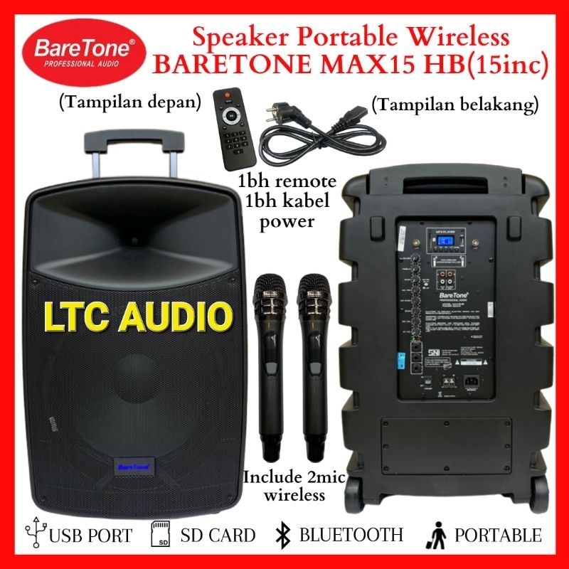 Speaker Aktif Portable Wireless BARETONE MAX15HB Original | Baretone MAX 15HB Power 600watt Bluetoot