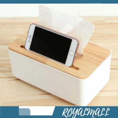 Kotak Tisu Kayu Smartphone Holder and Tissue Box / Kotak Tempat Tisue Tisu Holder HP Box Kayu Jati a