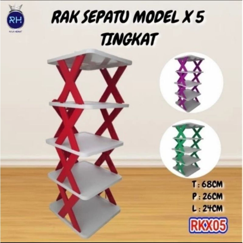 Rak Sepatu Sandal X Plastik 4 / 5 Susun Tempat Sandal Rak Silang