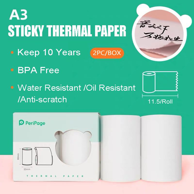 PERIPAGE A3 WHITE PAPER STICKER 80x50mm stiker kertas thermal peripage paperprint epos mini printer