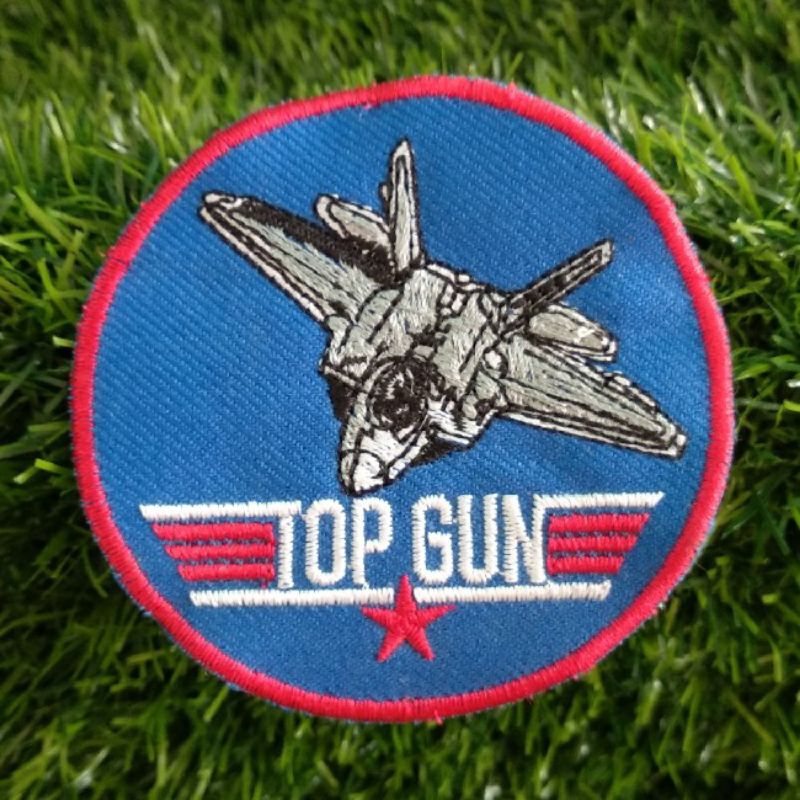 Bordir Topgun Pesawat Maverick Emblem Cosplay Bomber Rompi Tas Topi Jeans Denim Anak Band Geng Motor