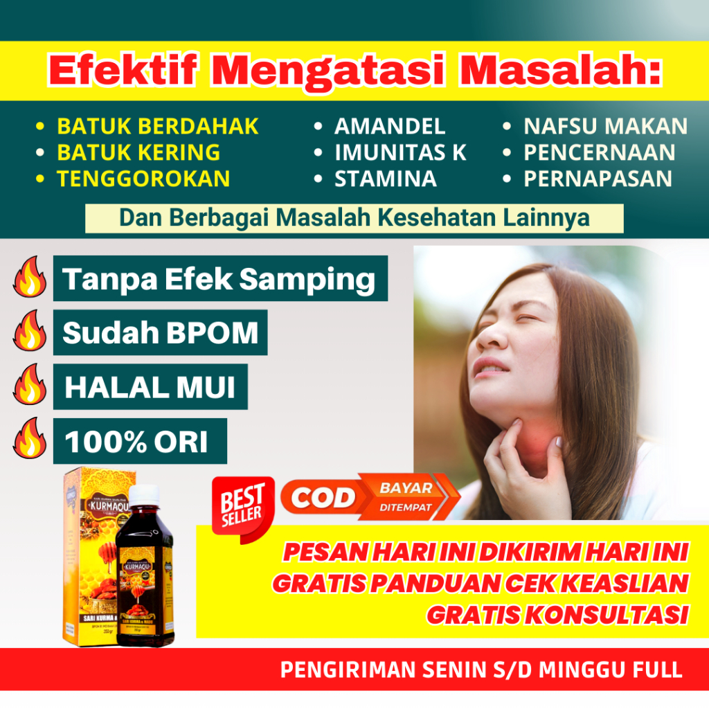 Obat Batuk Dan Tenggorokan Gatal Batuk Kering Berdahak Tenggorokan Berlendir Sari Kurma Kurmaqu 350g