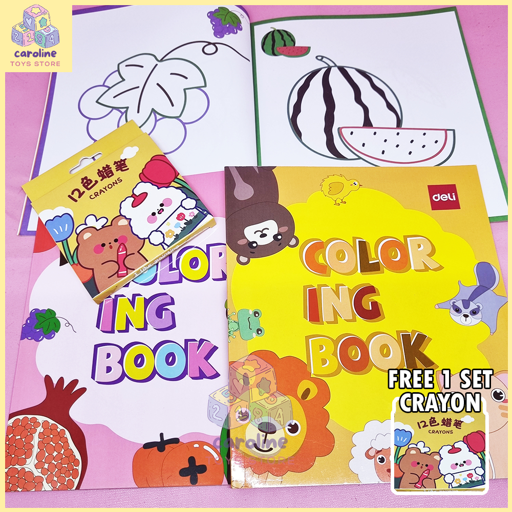 Buku Mewarnai Anak 2-5 Tahun Isi 2 Buku Tema Buah dan Hewan Free Crayon