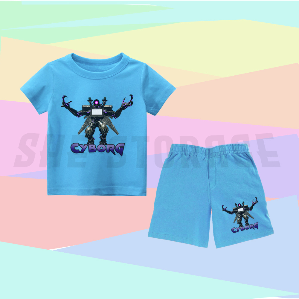 SETELAN ANAK KAOS CELANA PENDEK ANAK TRI TITAN CYBORG IN GARRY'S MOD SKIBIDI TOILET