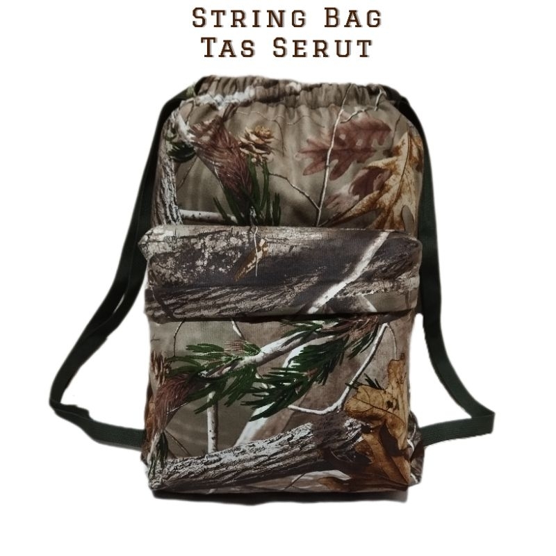 Tas Camo Tali Serut String Bag Tas Ransel Serut Camo Real tree Bahan Tebal tas Multifungsi tas Pungg