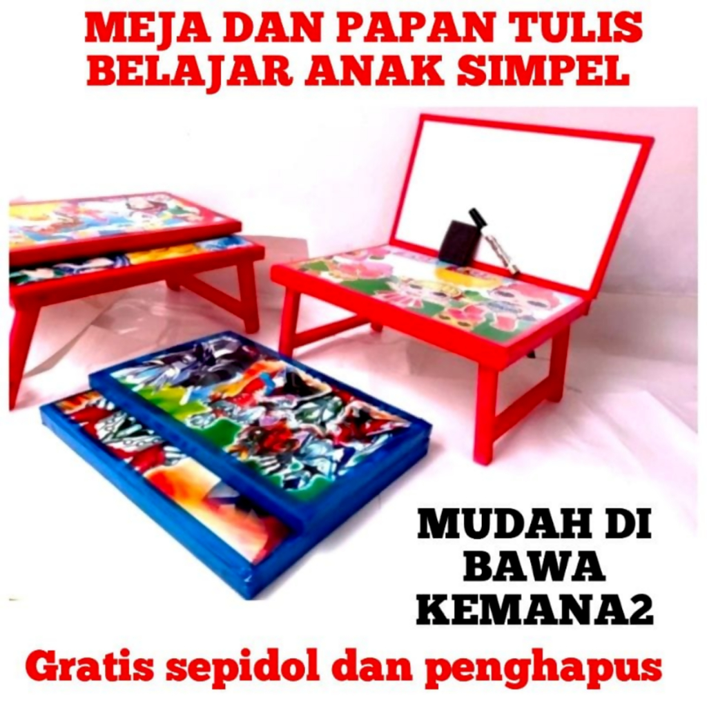 

Meja Belajar Plus Papan Tulis Lipat Karakter Anak Minimalis GRATIS SPIDOL dan PENGHAPUS 30x40x24