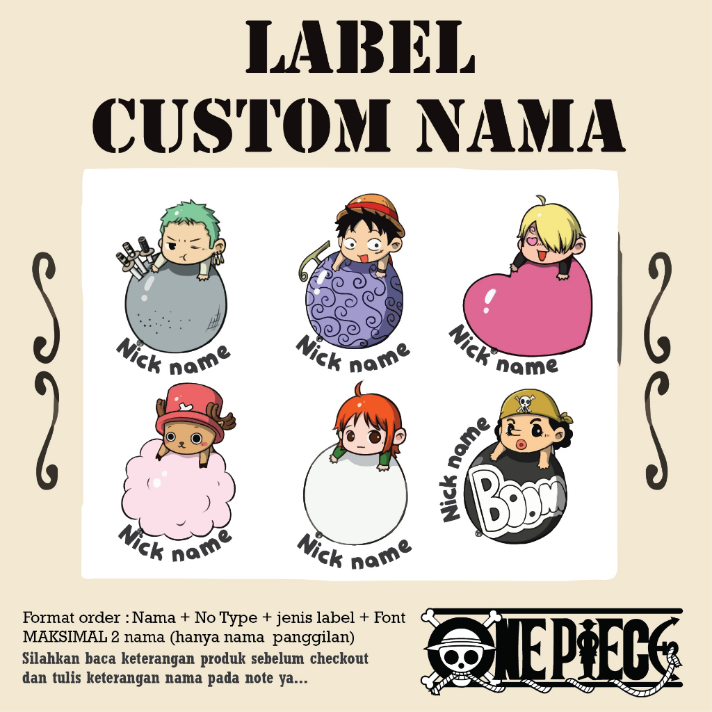 

sticker one piece | label custom nama | sticker baju iron