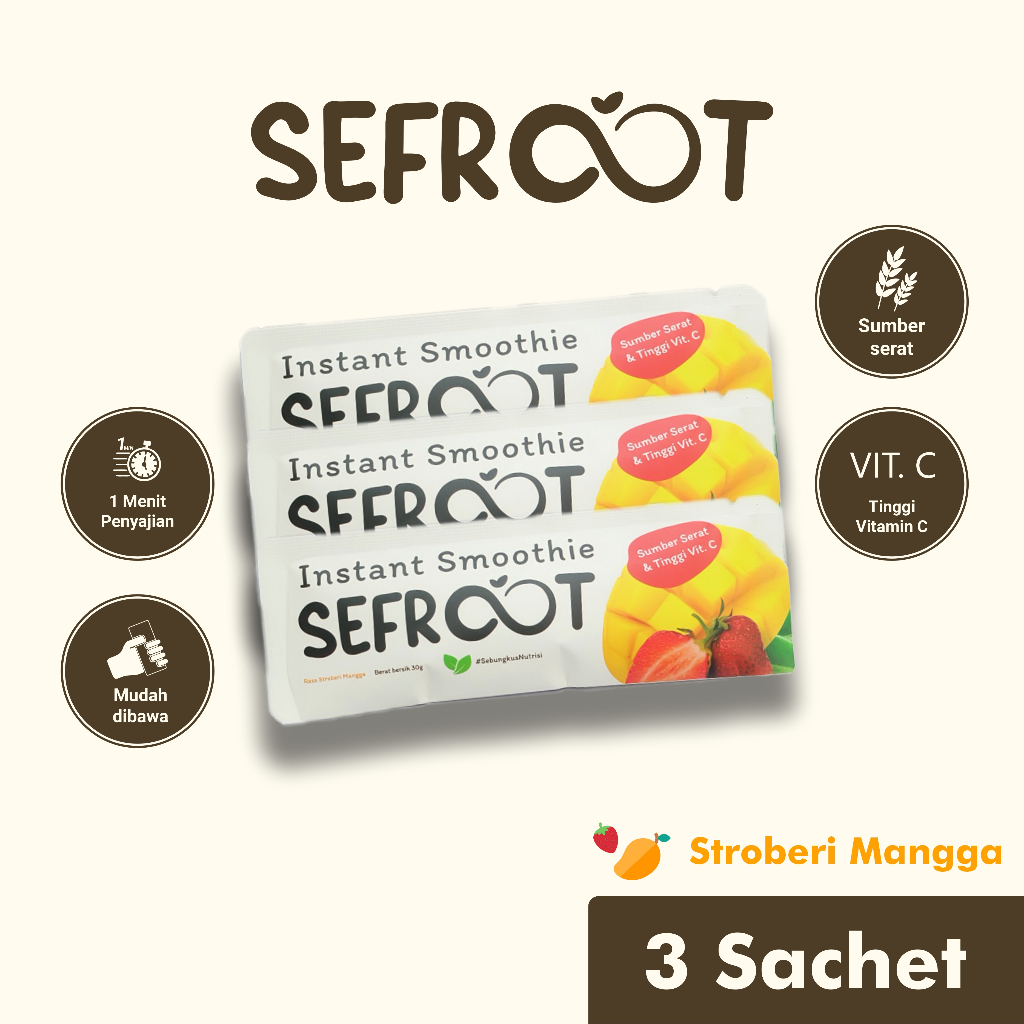 

Minuman Sachet Smoothie Sefroot | Sumber Serat dan Tinggi Vitamin C | Rasa Stroberi Mangga | 3 Sachet