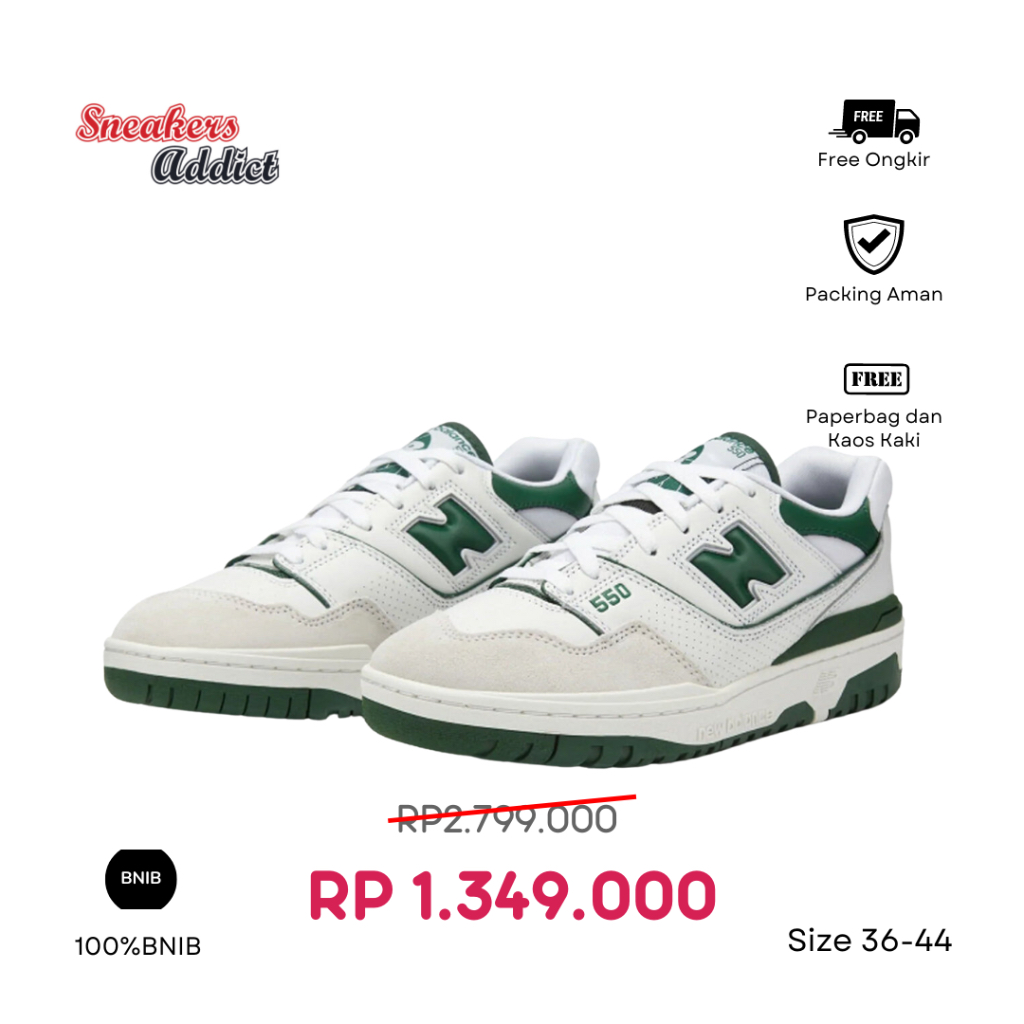 TERLARIS Sepatu Sneakers NB 550 White Green