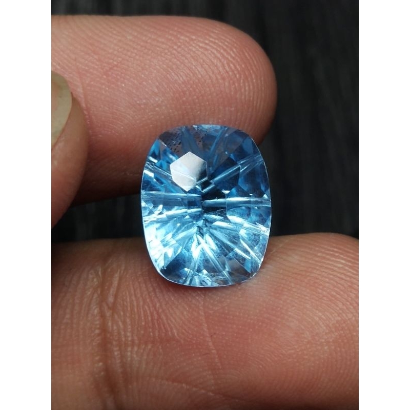 Natural Swiss Blue Topaz 12.5x10x8.5 mm 7 Ct Memo SKY Lab Cushion Checkerboard Millenium Cutting Cod