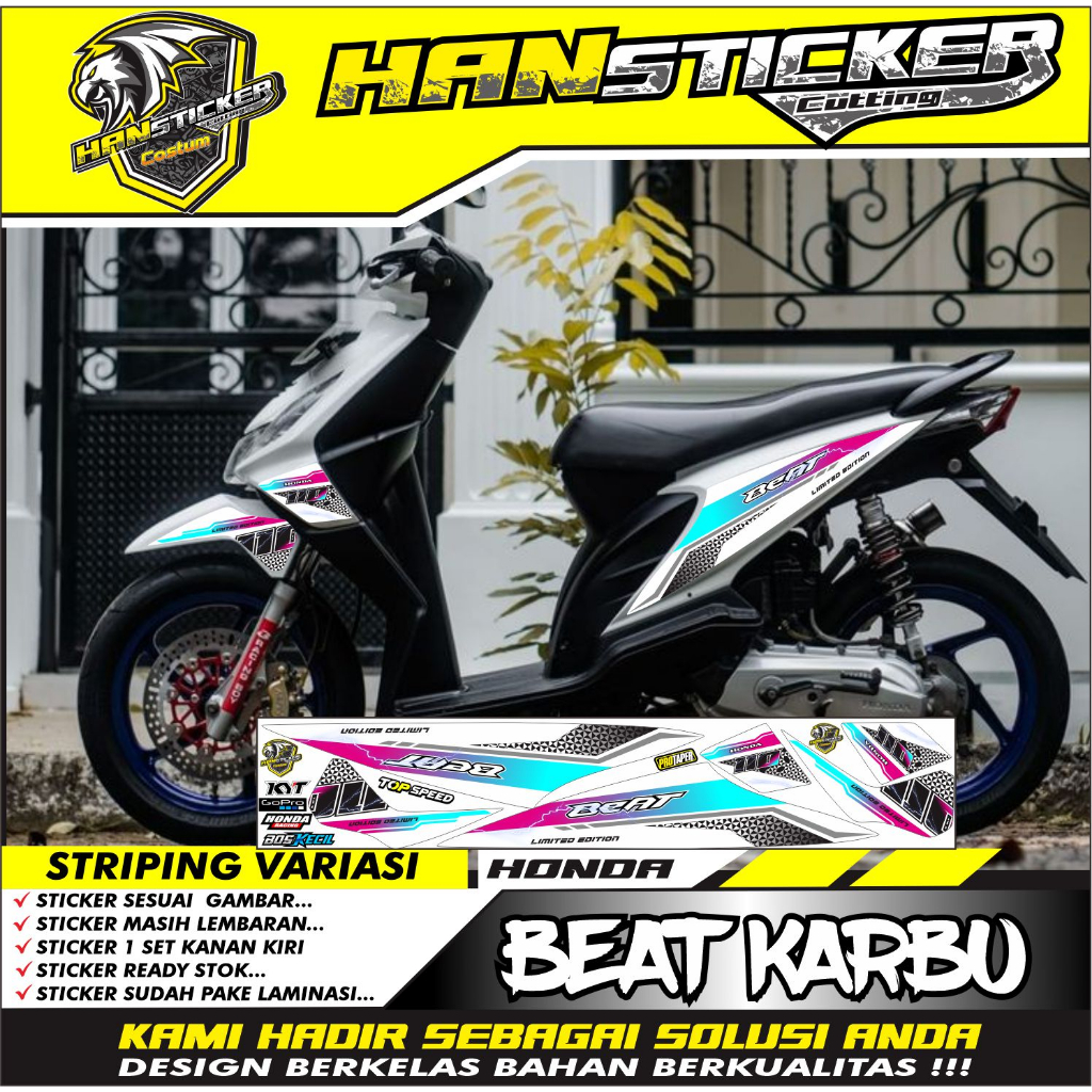 STRIPING MOTOR BEAT KARBU VARIASI PELANGI PUTIH,BEAT KARBU