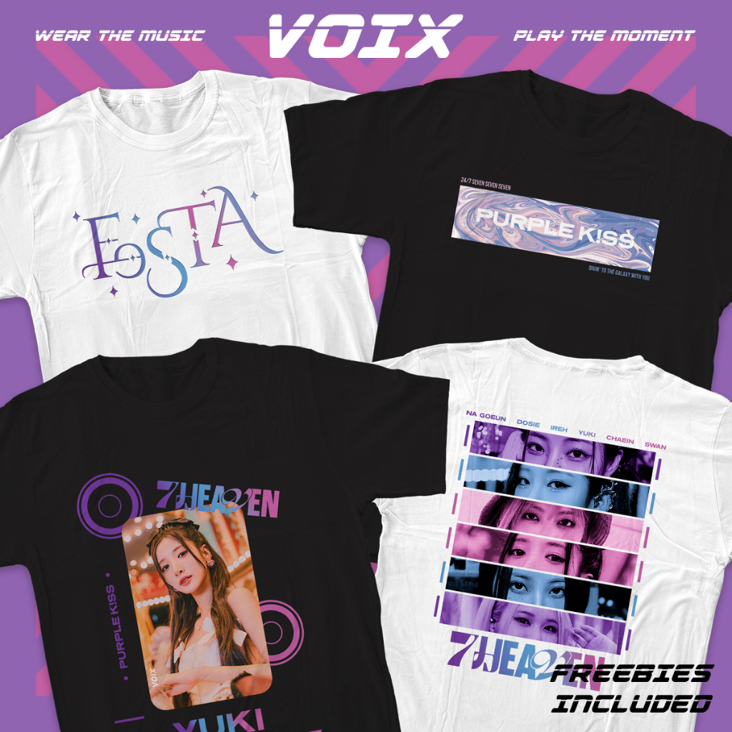 Kaos Kpop PURPLE KISS "7HEAVEN; FESTA" Tee - Na Goeun, Dosie, Ireh, Yuki, Chaein, Swan