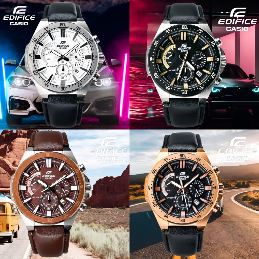 JAM TANGAN CASIO EDIFICE EFr 563L 1AV - efr563 KULIT GARANSI 1 TAHUN