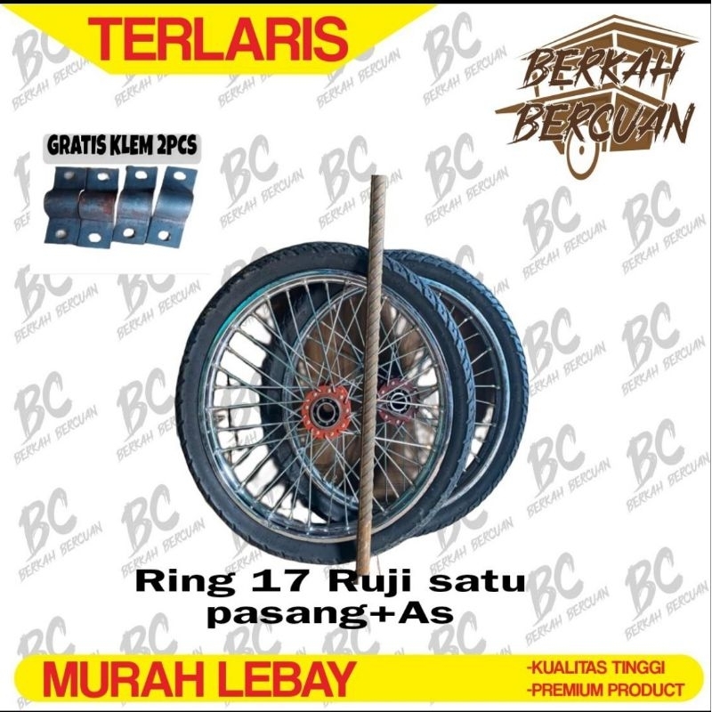 Roda gerobak ring 17 Ruji satu pasang+As besi