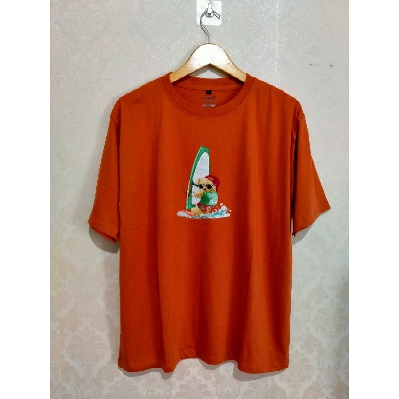 Kaos Unisex Oversize Motif (Merah Bata)