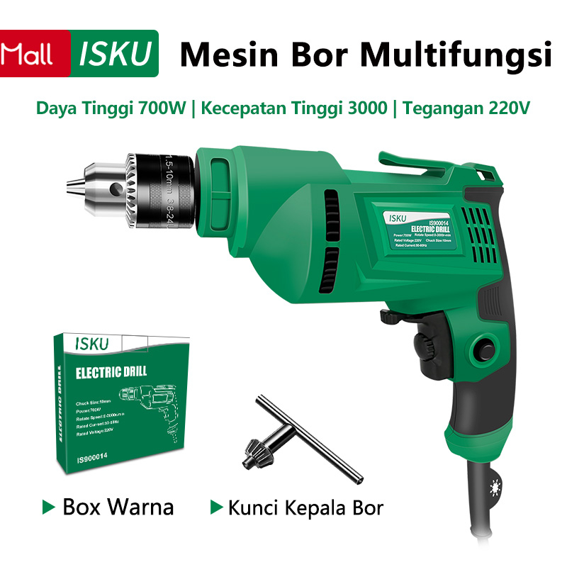 ISKU Mesin Bor Listrik Bolak Bali 700W 220V Hand Electric Drill Berlaku untuk 1.5-10mm Mata Bor/Mesin Bor