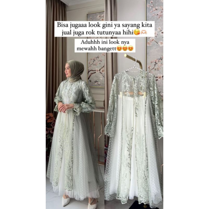 Clara Gamis pesta/Gamis lebara/Gamis tile dress/clara set outer