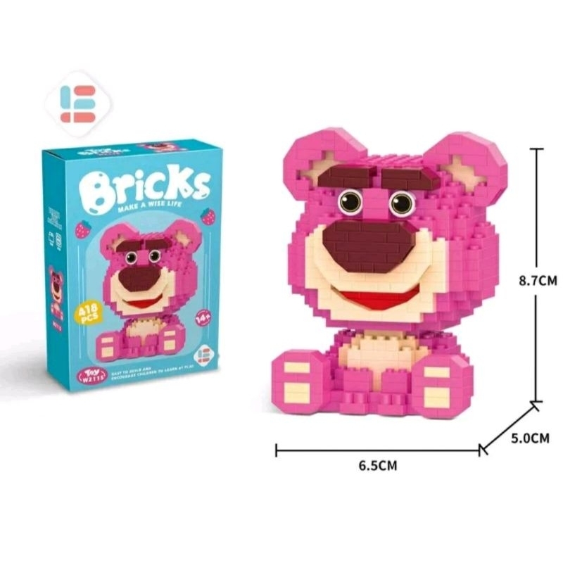 Nano Block Mainan Balok Building Block Nano Blok Nano Bricks Balok Susun Mainan Edukasi 3D DIY Disney Series Lotso Beruang Strawberry