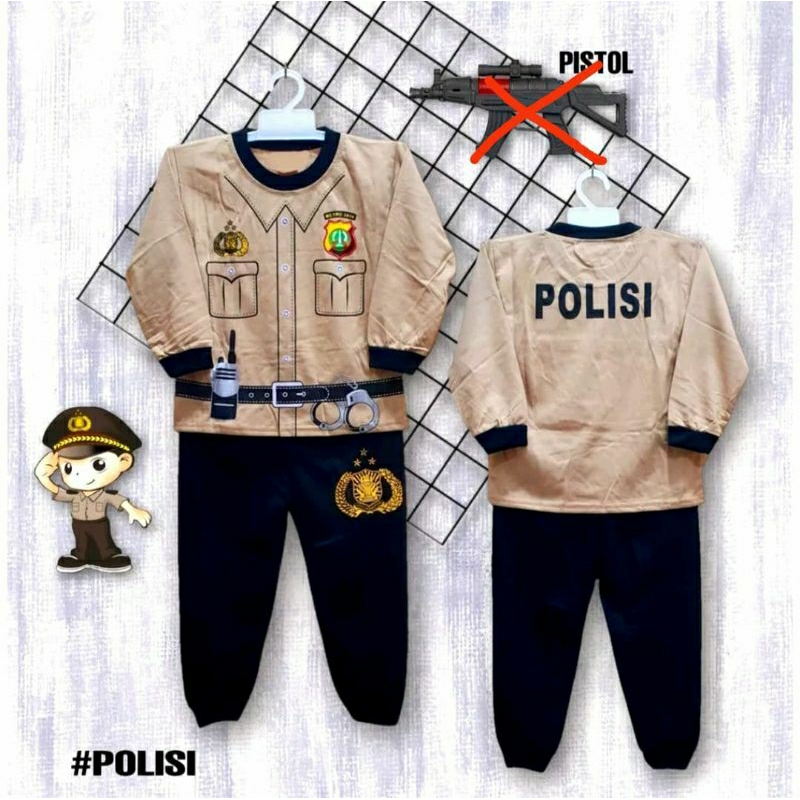 SETELAN BAJU SERAGAM POLISI ANAK / BAJU KOSTUM POLISI ANAK LAKI LAKI USIA 1-10 TAHUN