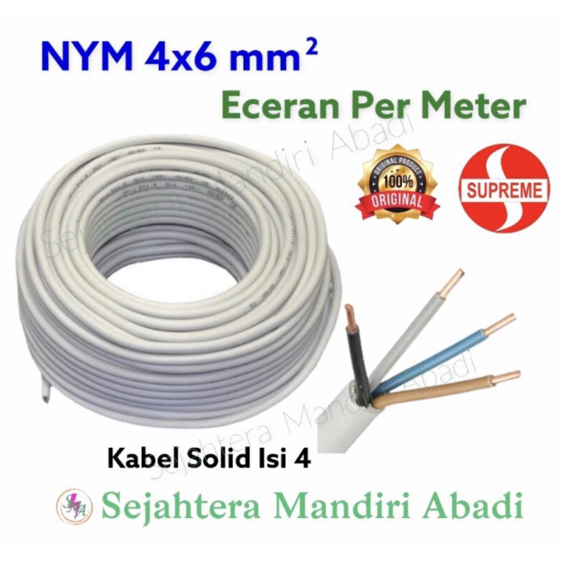 Kabel NYM 4x6 Supreme Per meter Eceran Kawat solid Isi 4 Putih