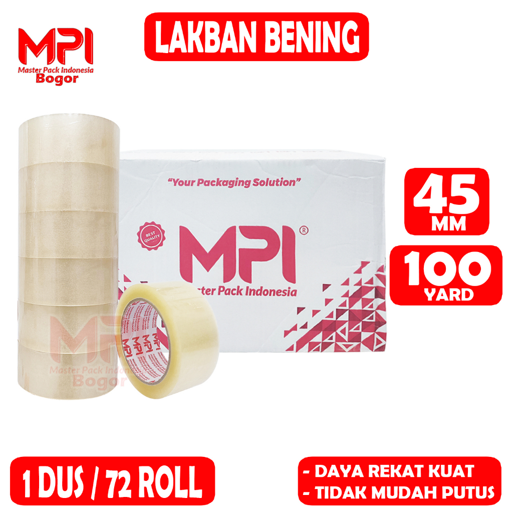 

1 DUS [ 72 ROLL ] Lakban Bening MPI 45 mm x 100 yard / Lakban Packing - Master Pack Indonesia