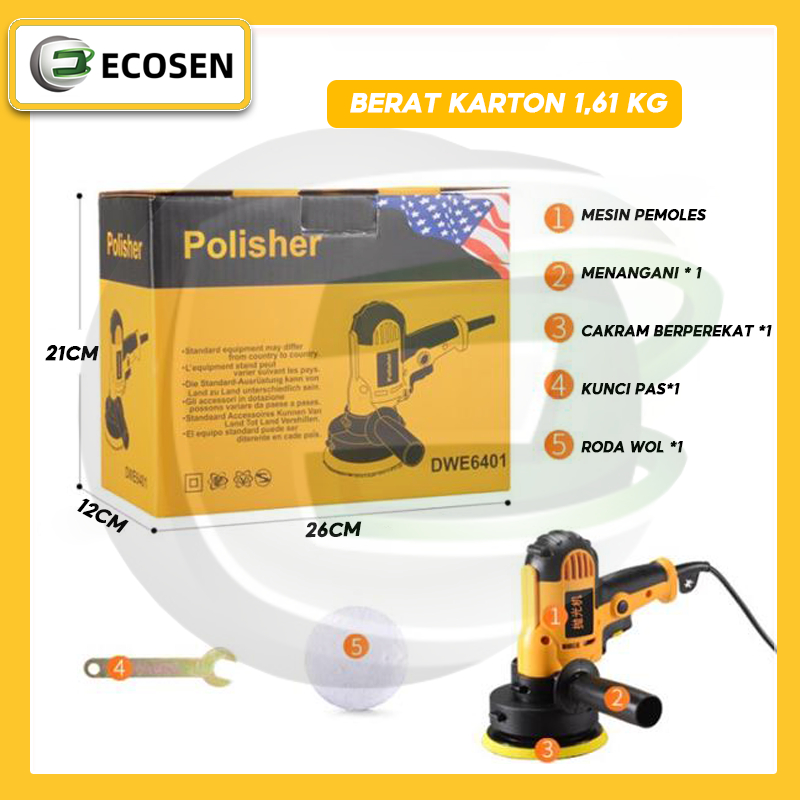 ECOSEN Mesin Poles 900W Polisher Mobil Motor Car Mesin Poles   Alat Pemoles Cat Mesin Pemoles Cakram Alat pemoles kebisingan rendah