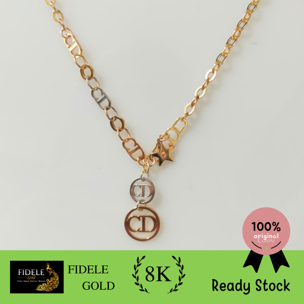 Kalung CD fashion bintang emas asli rose gold HWT fashion