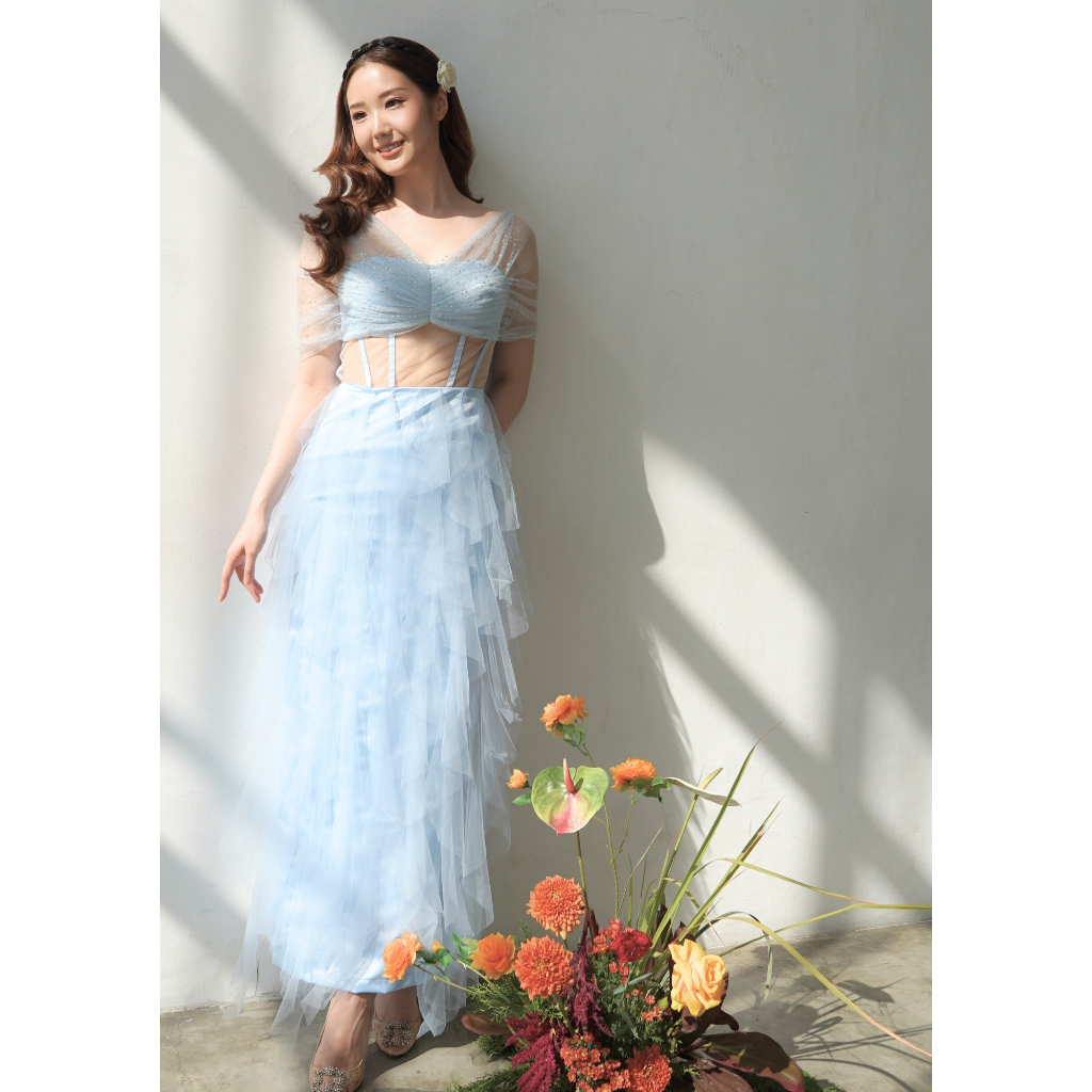SENNA - PARTY DRESS / DRESS TILLE / CUSTOM DRESS PESTA / BAJU PESTA / BLUE DRESS / SKY BLUE DRESS / 