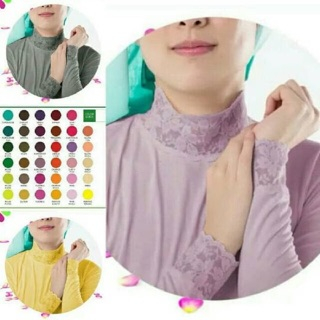 Manset Baju Renda Wanita Lengan Panjang Turtle Neck KAOS RAYON