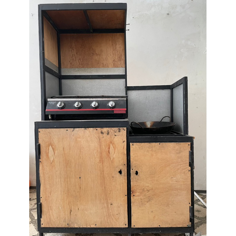 Gerobak Jualan Panggang Bakar Goreng loker Laci Adjustable Serba Guna