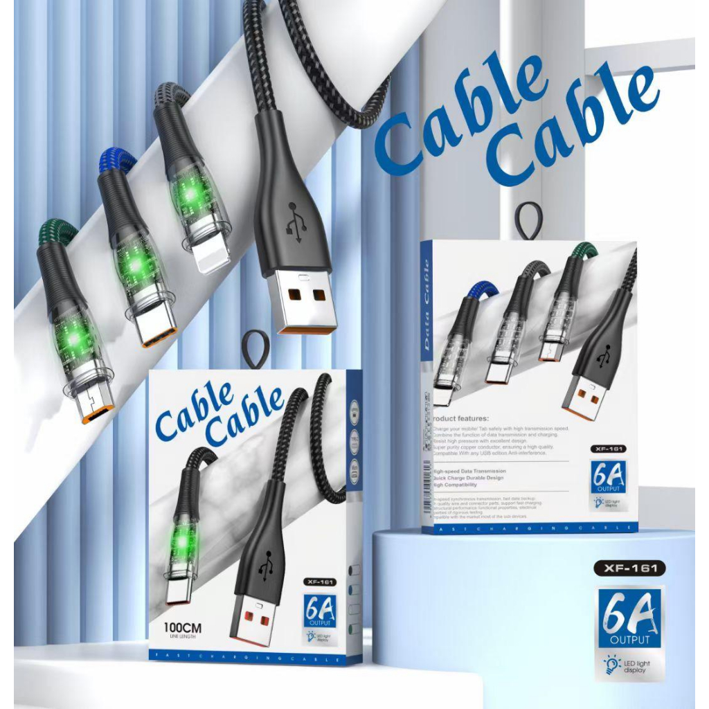 Kabel Data Sumo XF161 120W Transparan LED Untuk Iphone Type C MICRO