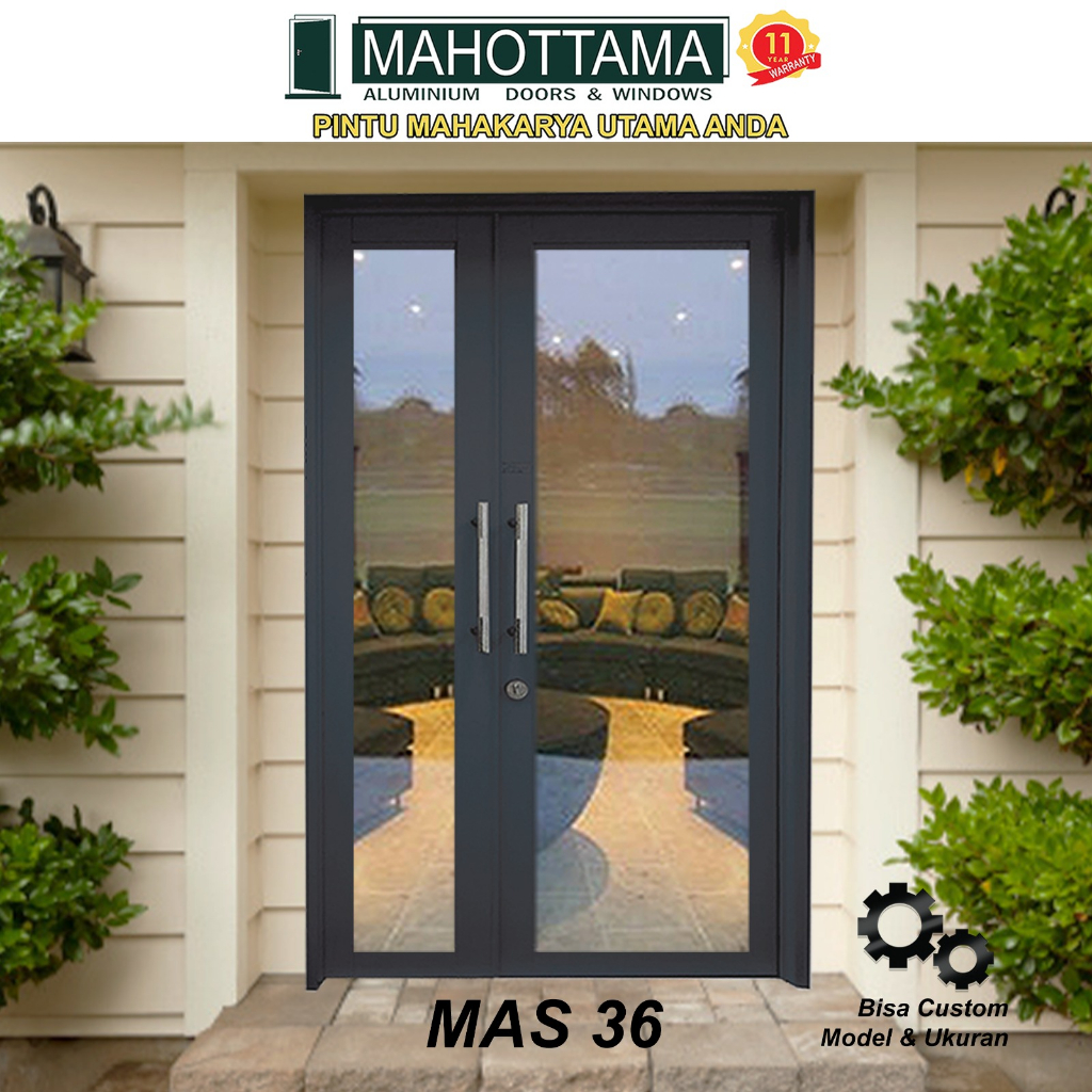 MAHOTTAMA - Pintu Rumah Kamar Tidur Kamar Mandi Aluminium Kaca 120 x 215cm Utama 1 Set Kunci Handle 