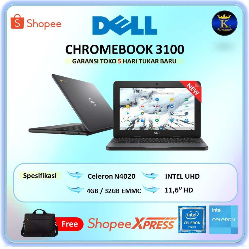 Laptop Termurah Untuk Sekolah Dell Chromebook 3100 N4020 4GB 32GB CHROME OS 11.6