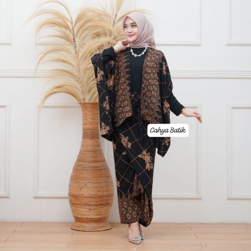 Set Cardigan Kebaya Wanita Baju Kondangan Rayon Batik