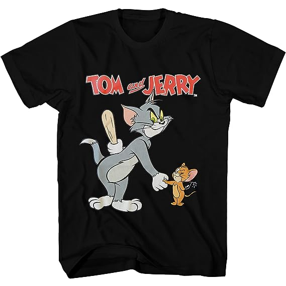 KAOS Mens Tom & Jerry Battle Shirt - Classic Hanna-Barbera Tee - Vintage Cartoon Chase T-Shirt