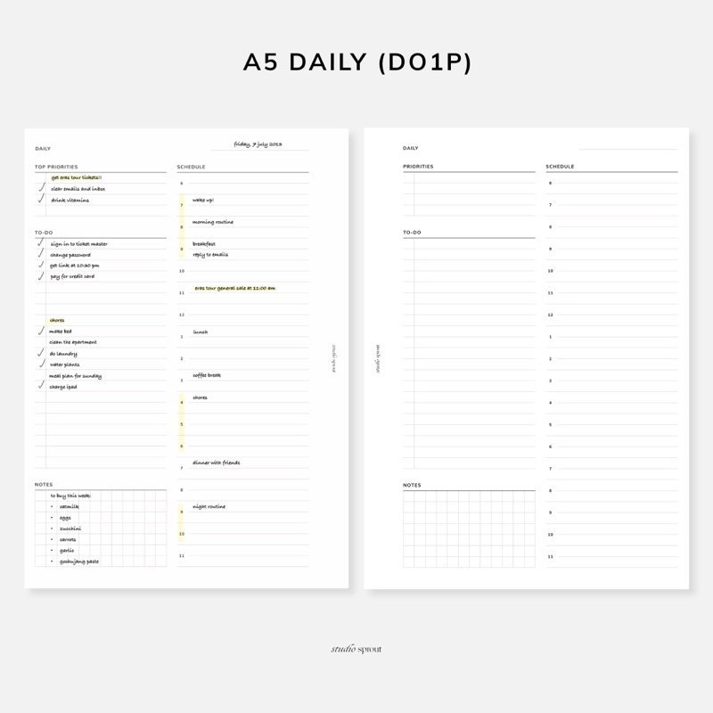 

A5 Daily Planner - Undated - Loose Leaf Kertas Isi Binder Insert Refill