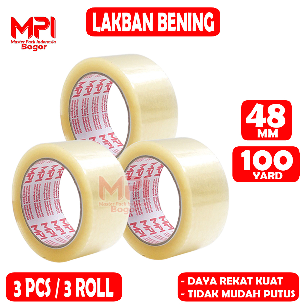 

3 PCS - Lakban Bening MPI 48 mm x 100 yard / Lakban Packing - Master Pack Indonesia