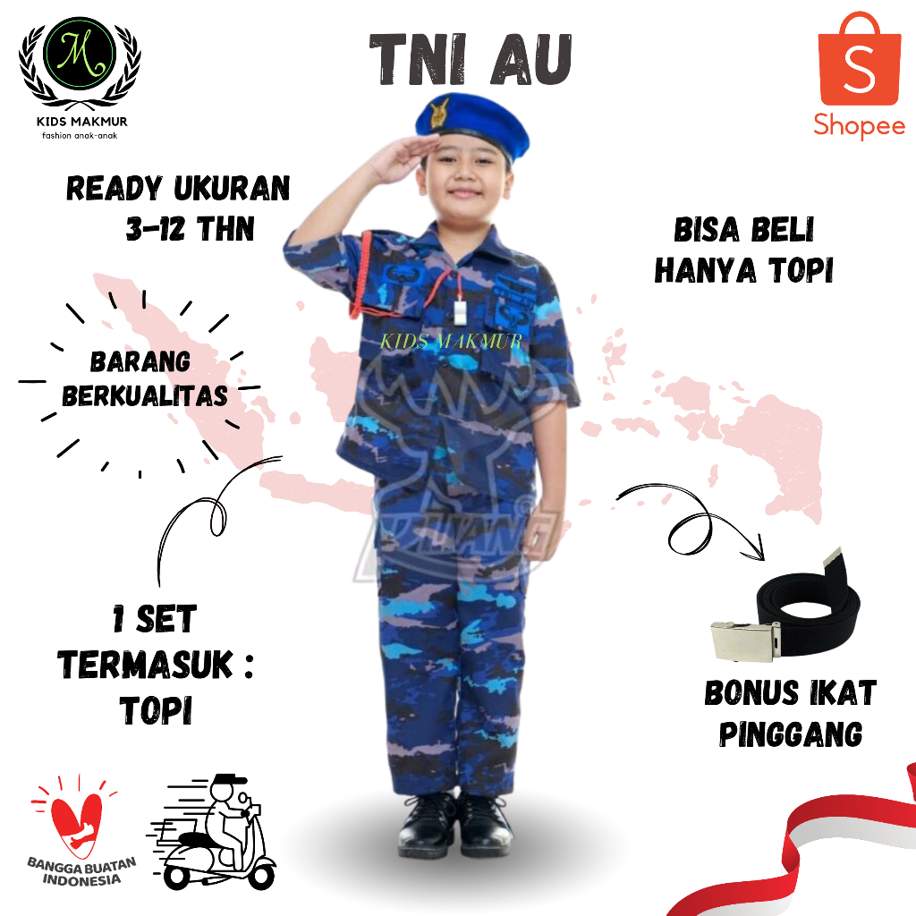 Baju profesi tni au anak seragam tentara anak baju karnaval setelan tni pakaian anak-anak kostum tni