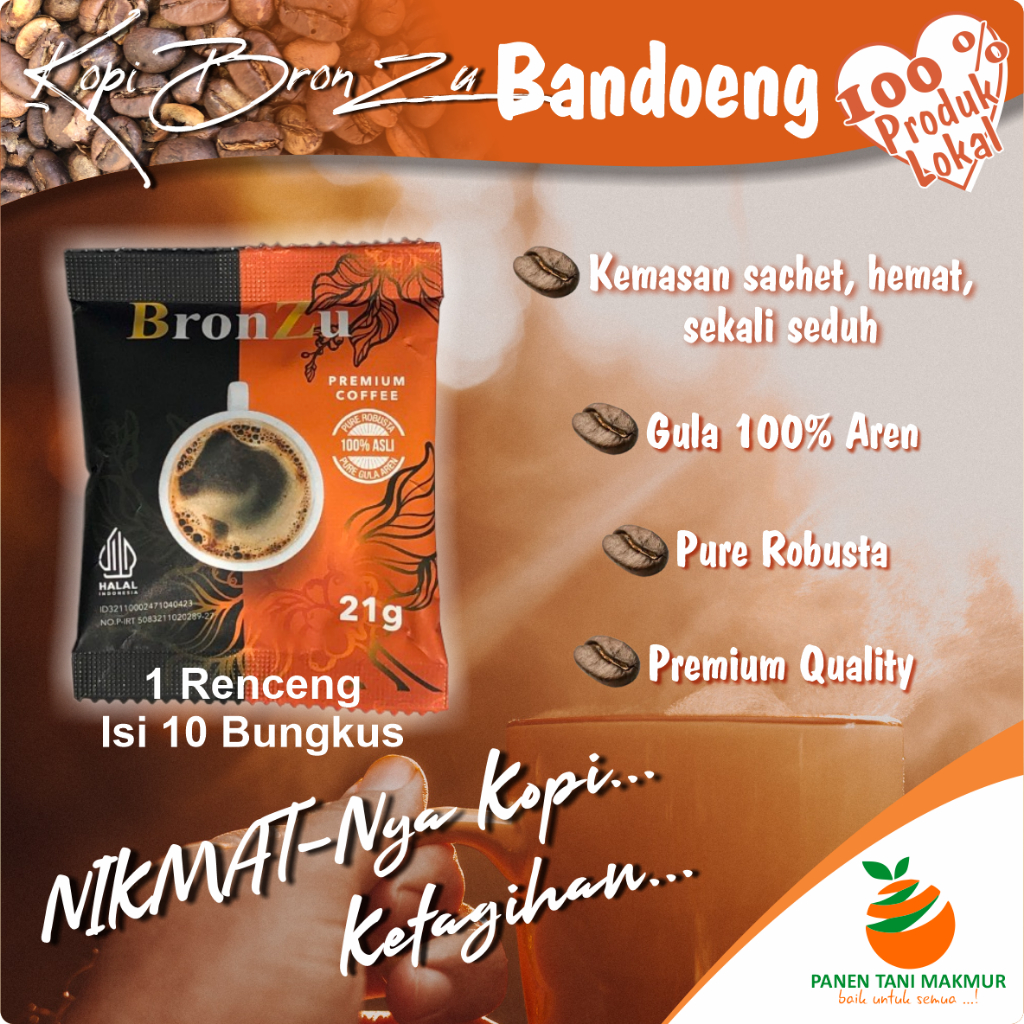 

Bronzu Kopi Robusta Gula Aren Sachet per Renceng - Nikmat Panen Tani Makmur Bandoeng - Bandung