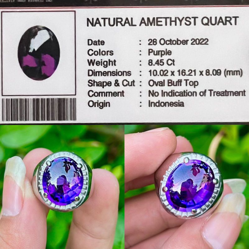 CINCIN BATU KECUBUNG NATURAL AMETHYST+MEMO