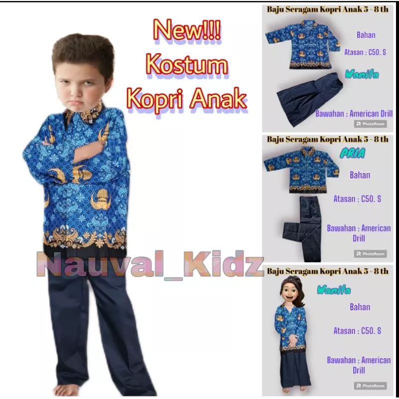 READY BAJU SERAGAM ANAK KOPRI / BATIK KOPRI ANAK / BAJU ASN ANAK