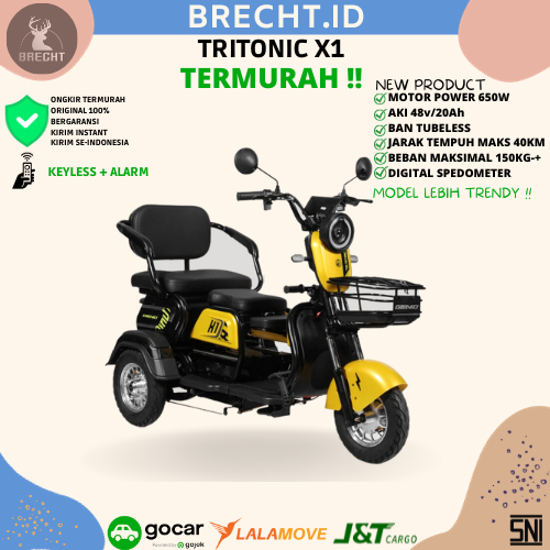 Sepeda Listrik Roda Tiga Genio TRITONIC X1 48 Volt 20 Ah E-Moped Terbaru