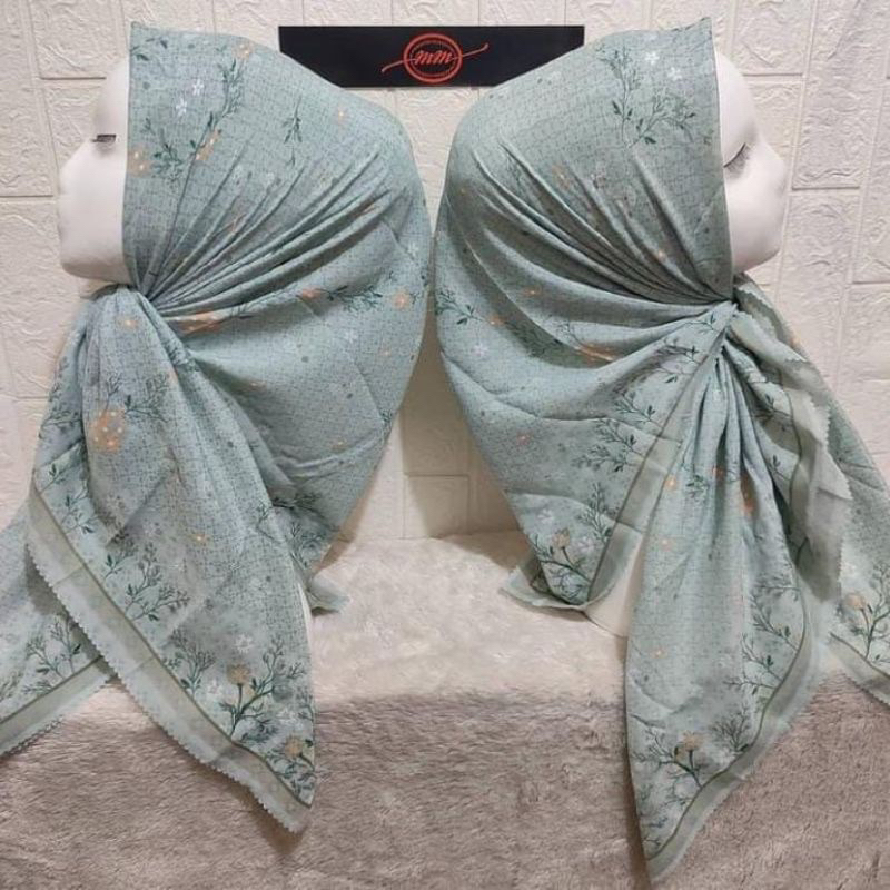 Hijau Segi Empat Motif Bunga Warna Hijau Soft Jilbab Kerudung Murah