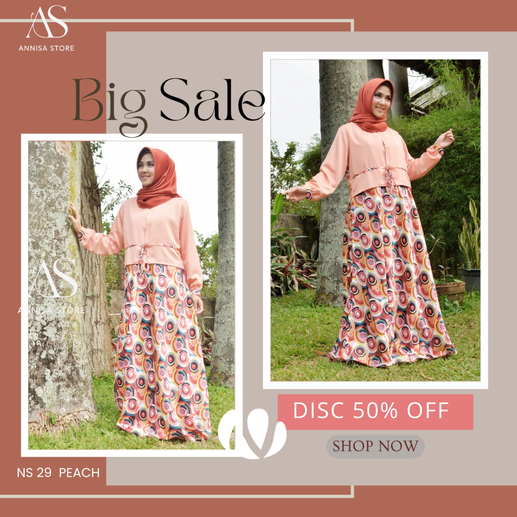 BAJU GAMIS BIG SALE AKHIR TAHUN DISC 50% NIBRAS WANITA NS 29 PEACH / BAJU GAMIS NIBRAS PROMO NS 029 