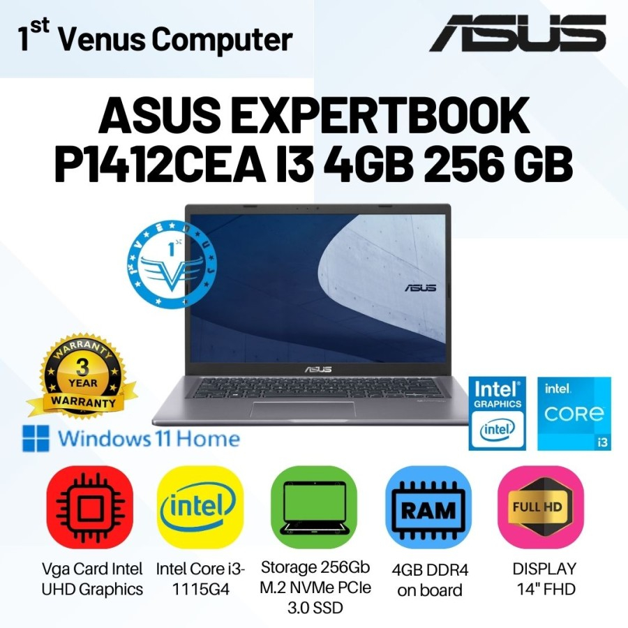 (TKDN) Laptop Asus Expertbook P1412CEA I3 4Gb 256Gb 14" FHD
