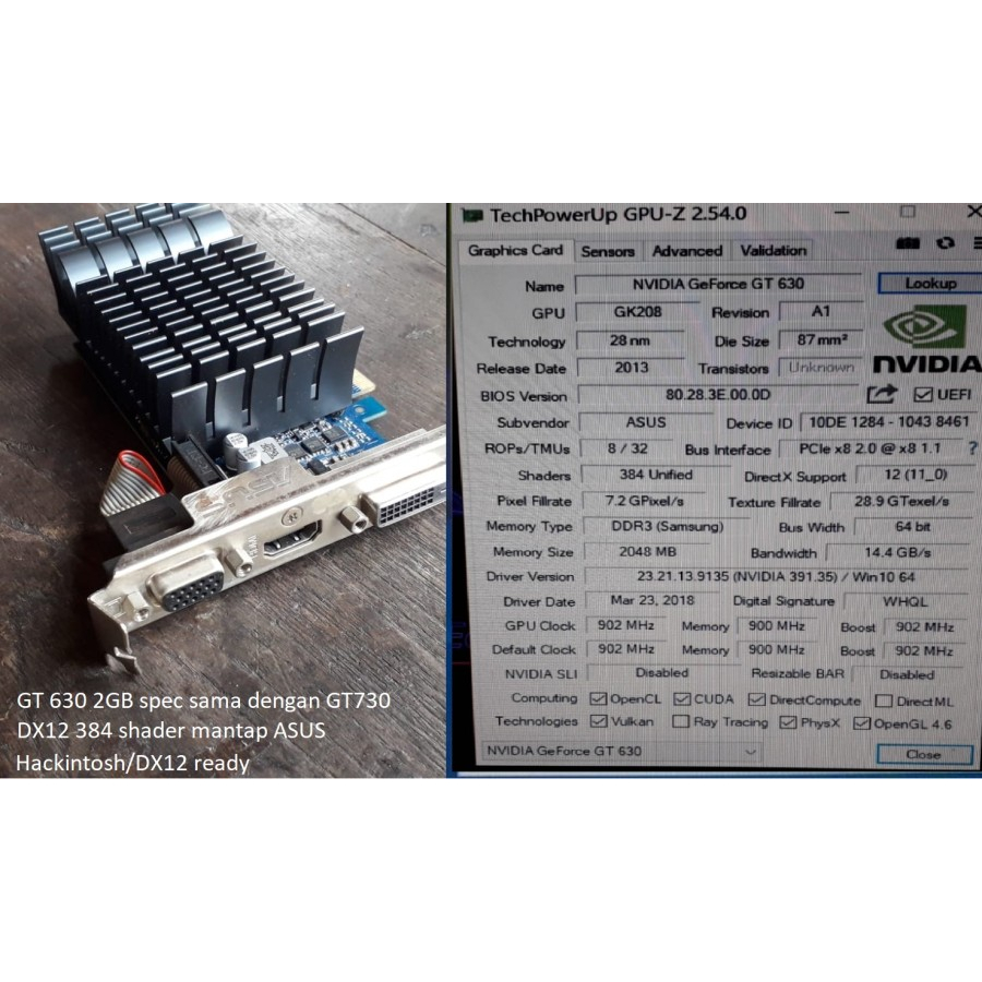 VGA nvidia GT630 GT 630 spec sama GT730 mantap  Valorant PUBG GTA V VGA 2GB DX12